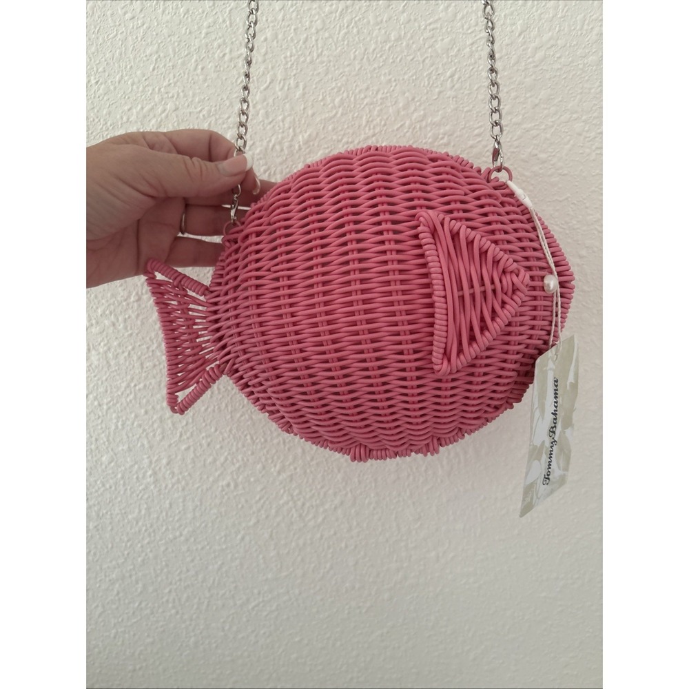 Tommy Bahama Woven Wicker Pink Fish Novelty Crossbody Bag NWT HTF - Picture 4 of 16